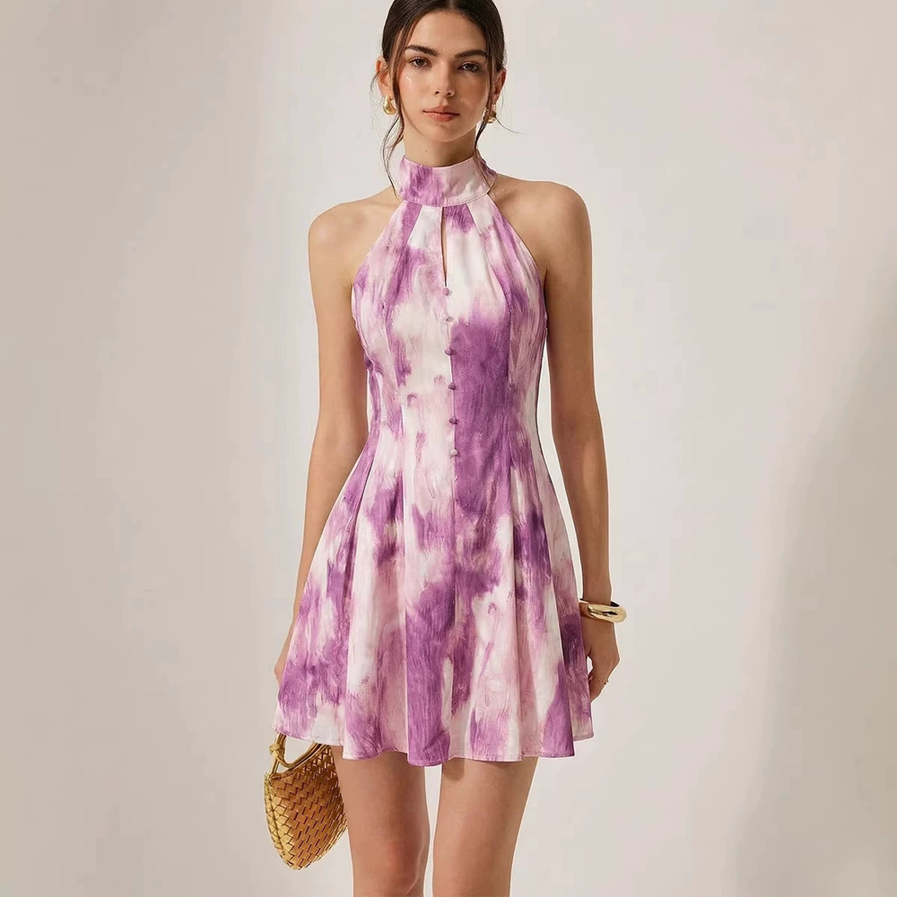ZARA Women Casual Sleeveless Halter Neck A Line Midi Dress Spring Summer Elegant